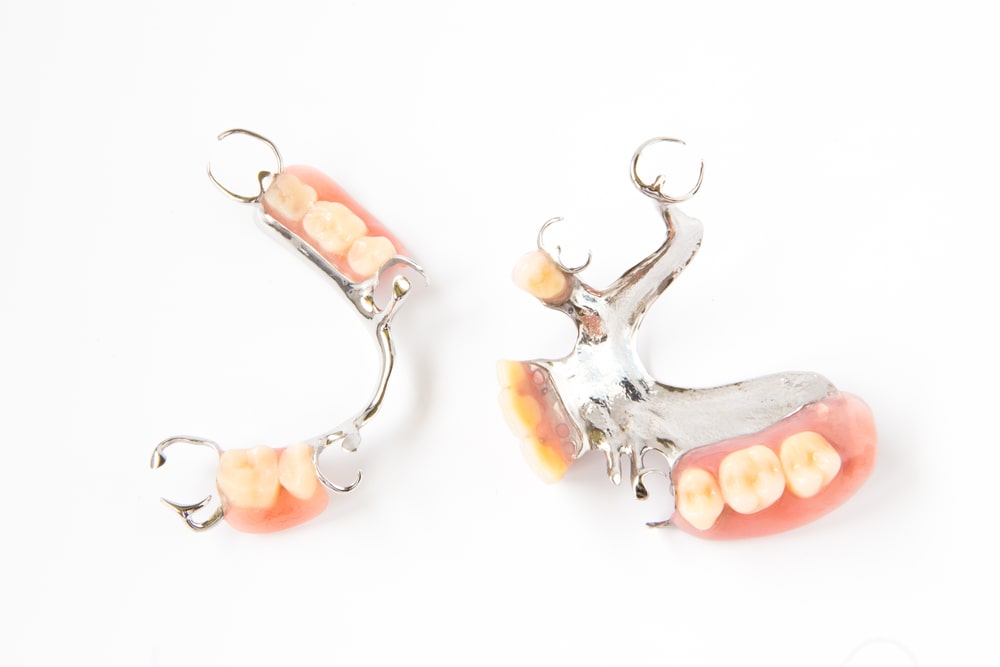 Partial dentures on a white background 